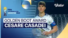 berita video penyerahan Golden Boot Award Piala Dunia U-20 untuk pemain muda Italia, Cesare Casadei