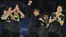 Ekspresi Manager Chelsea, Antonio Conte  usai menang atas Leicester City di Stadion King Power, Inggris, Sabtu (14/1). Kemenangan ini membuat Chelsea berada di puncak klasemen dengan koleksi 52 poin. (AP Photo/Rui Vieira)