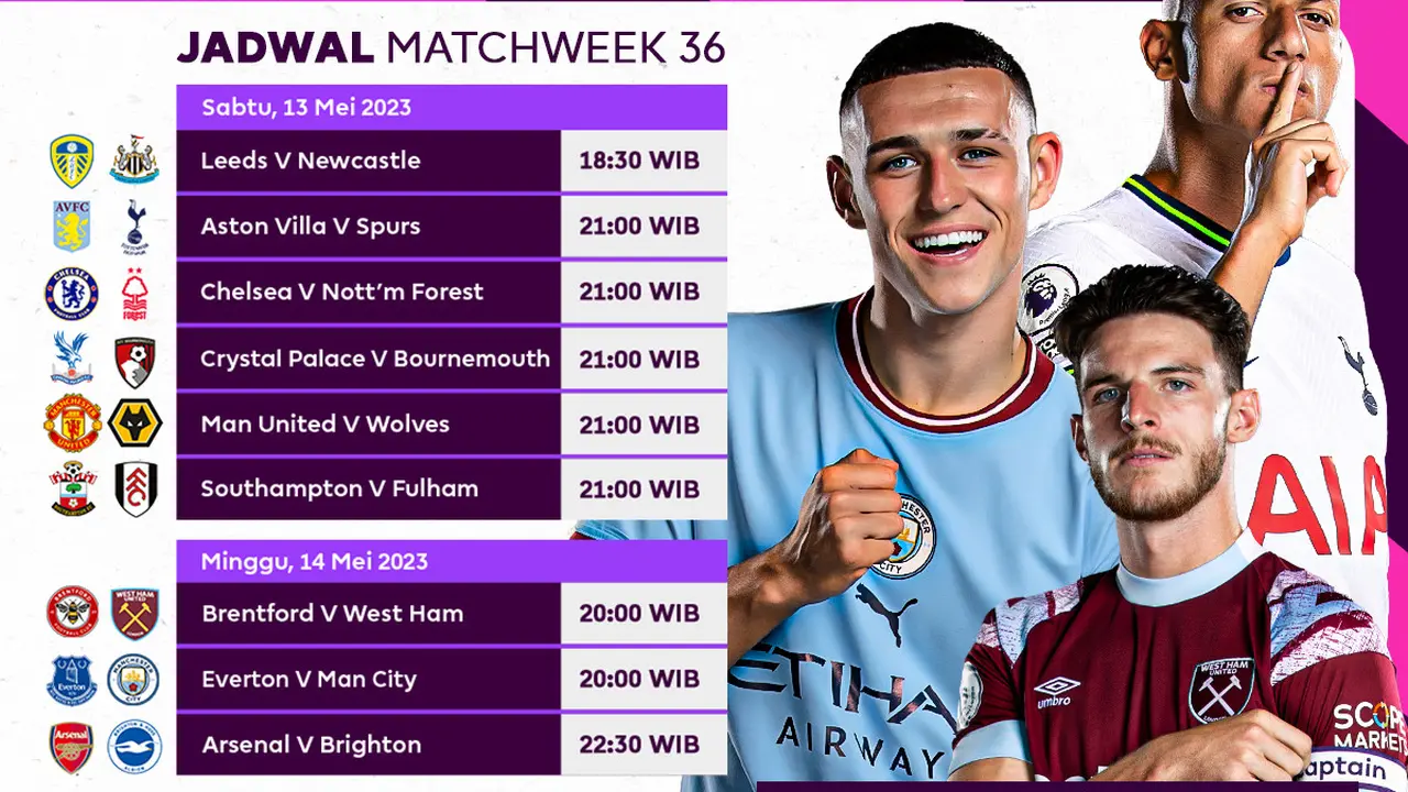 Daftar Pertandingan Liga Inggris 2022/2023 Matchweek 36 di Vidio, 13-16 Mei 2023