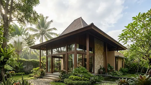 Rumah Limasan Tropis dengan Taman di Sekeliling Rumah