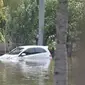 Kondisi sebuah mobil milik warga saat terendam banjir rob di Kompleks Perumahan Pantai Mutiara, Pluit, Jakarta, Minggu (7/6/2020). (merdeka.com/Iqbal S. Nugroho)