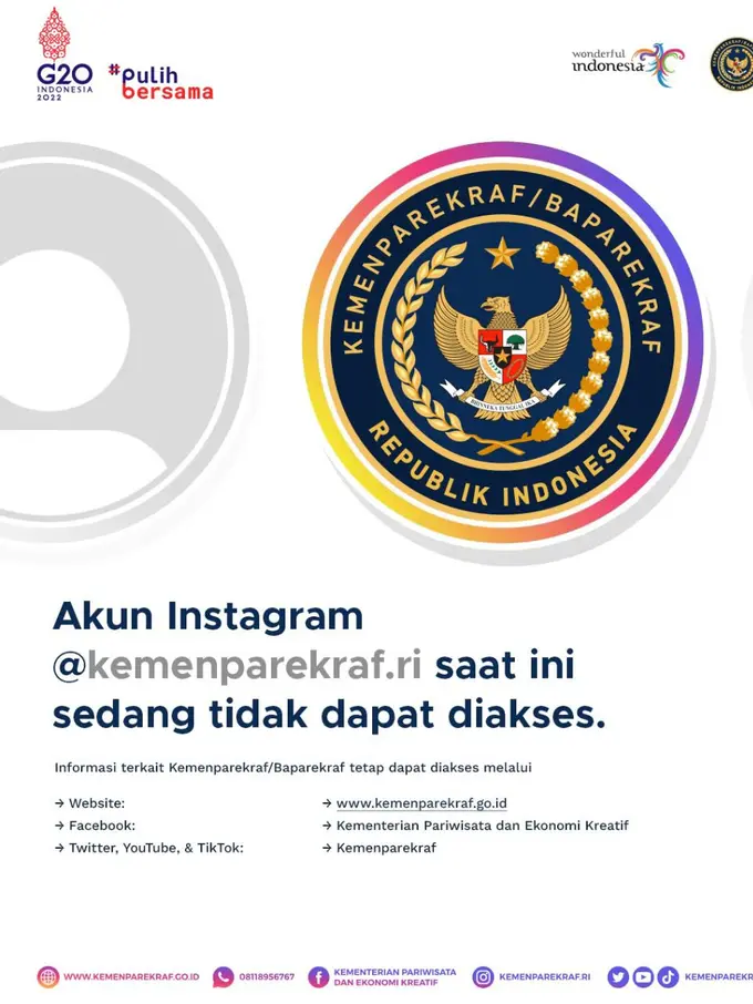 Akun Instagram Kemenparekraf Menghilang
