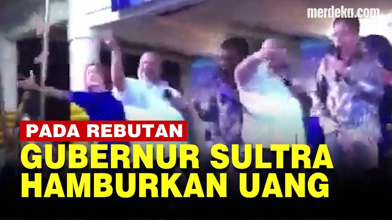 VIDEO: Viral Aksi Gubernur Sultra Hamburkan Uang di Atas Panggung, Penonton Rebutan