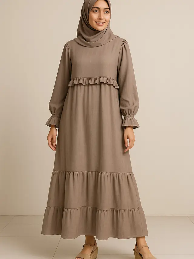 Model Gamis Syari Bahan Linen Longgar Trend 2025/Ilustrasi AI
