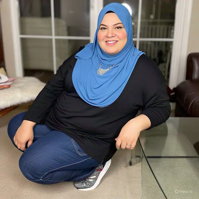 Outfit Casual Wanita Hijab Berisi dengan Kemeja Hitam dan Denim