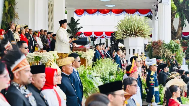Momen upacara peringatan Hari Ulang Tahun atau HUT ke-80 RI di halaman Istana Merdeka Jakarta, Minggu (17/8/2025) yang dipimpin langsung Presiden Prabowo Subianto.