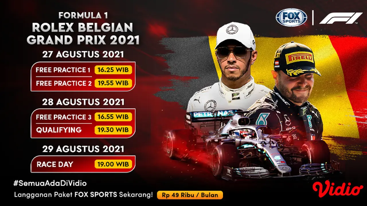 Jadwal dan Live Streaming Formula 1 Grand Prix Belgia di Vidio Pekan Ini 27-29 Agustus 2021