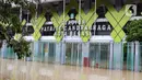 Hujan deras yang mengguyur kawasan Jabodetabek sejak Senin (3/3) hingga Selasa (4/3/2025) membuat sejumlah wilayah di Kota Bekasi terendam banjir, termasuk Stadion Patriot Candrabhaga. (Liputan6.com/Herman Zakharia)