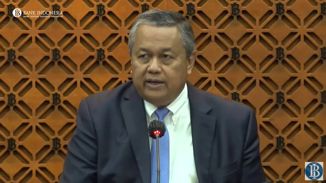 Gubernur Bank Indonesia Perry Warjiyo dalam konferensi Pers RDG periode April 2023, Selasa (18/4/2023). Hasilnya, memutuskan untuk mempertahankan BI 7-Day Reverse Repo Rate (BI7DRR) sebesar 5,75 persen.