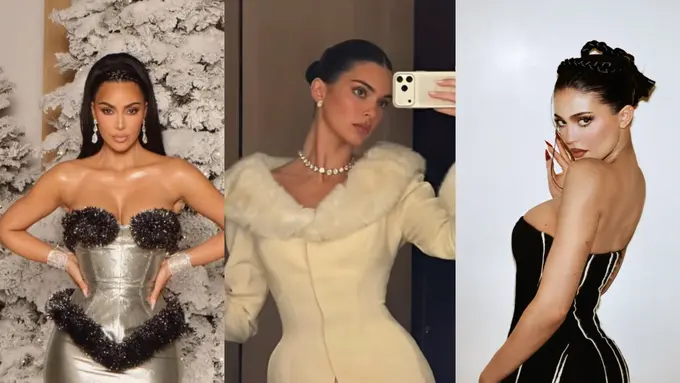 Adu Gaya Kim Kardashian, Kendall Jenner, dan Kylie Jenner Berbalut Gaun Vintage di Perayaan Malam Natal Keluarga