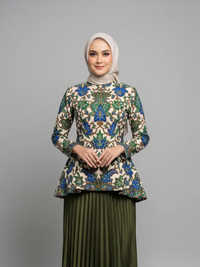Atasan Batik Kutubaru Modern dengan Rok Plisket