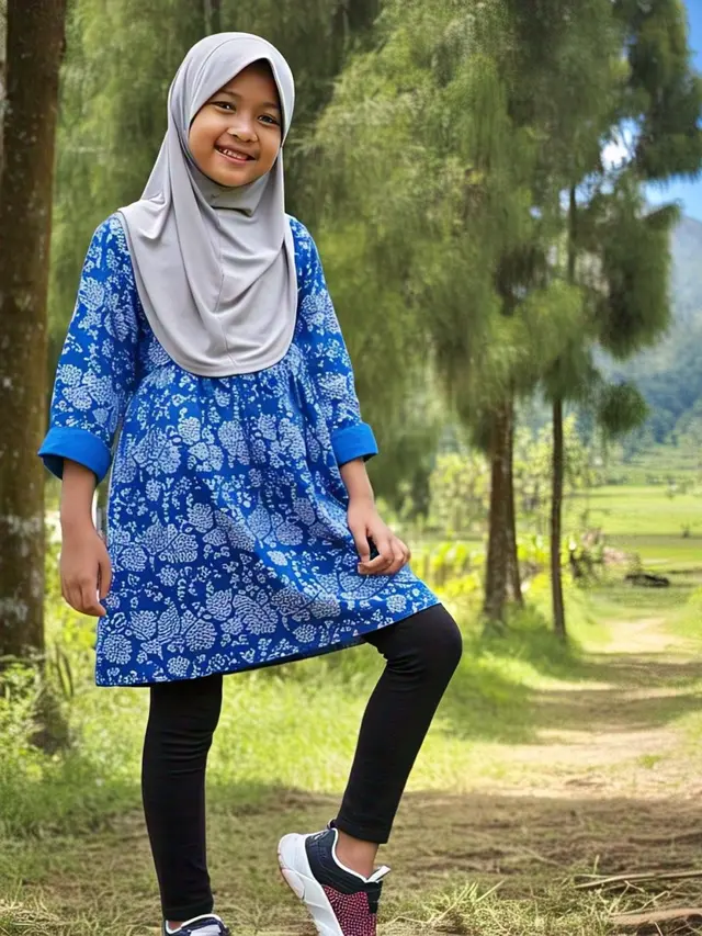 Baju muslim tunik dan legging untuk anak perempuan/Gambar Meta AI