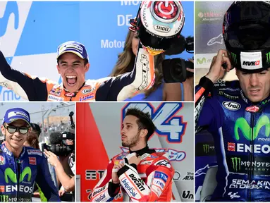 Berikut ini klasemen sementara MotoGP 2017 hingga GP  Aragon. Persaingan di papan atas semakin memanas setelah Marc Marquez, berhasil membuat jarak dengan Andrea Dovizioso. (Kolase foto-foto dari AP-AFP)