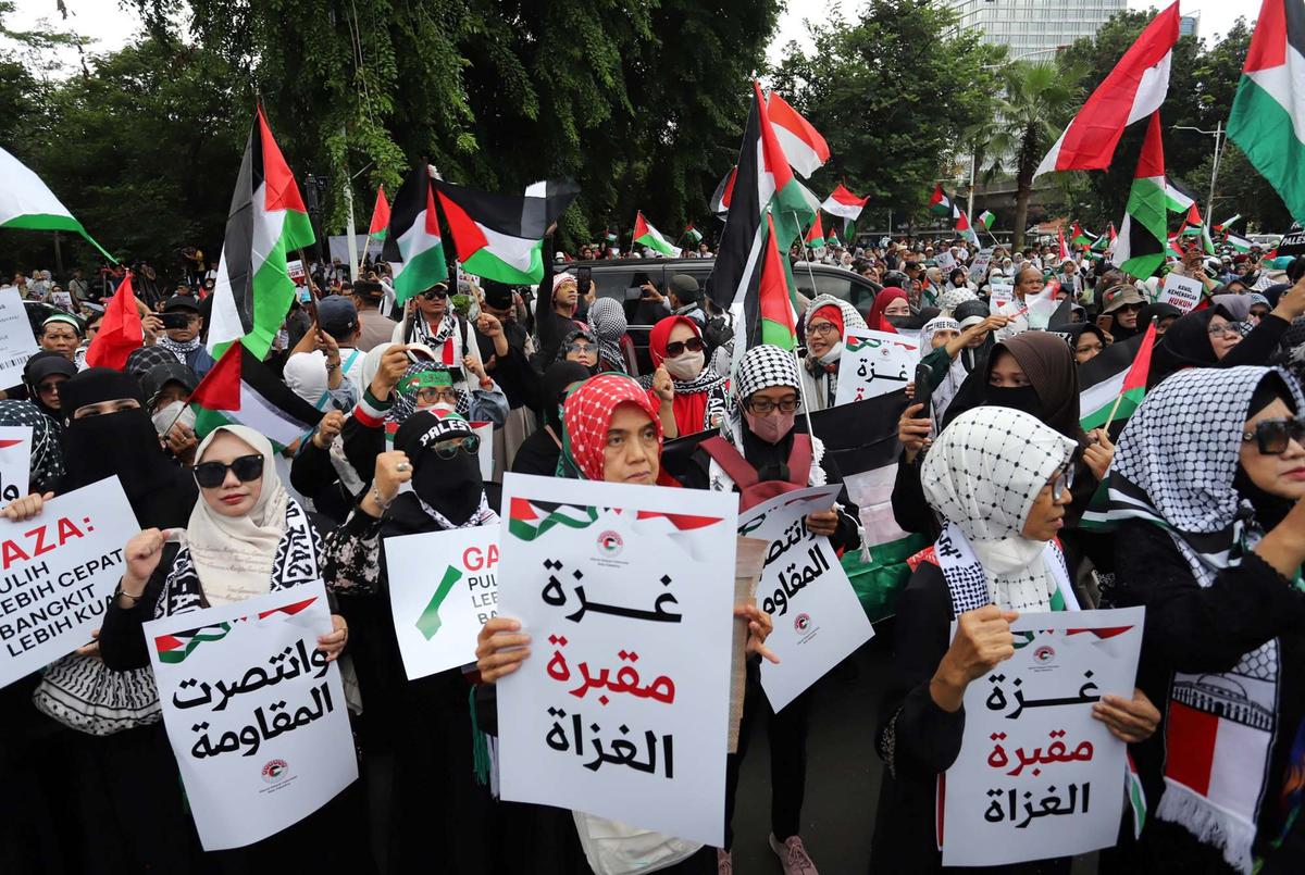Aksi solidaritas untuk Jalur Gaza di depan Kedupes AS