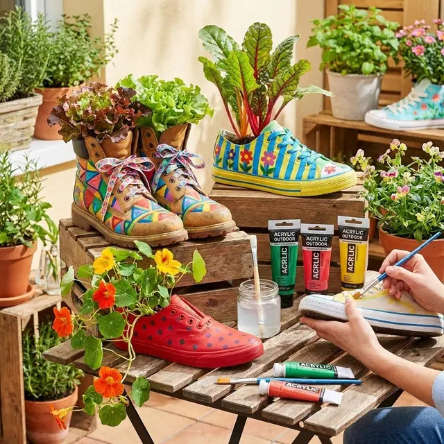 Desain Kebun Sayur Pakai Sepatu Bekas