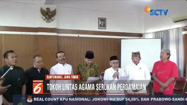 Tokoh lintas agama di Banyuwangi, Jawa Timur, menggelar deklarasi damai usai Pemilu 2019.