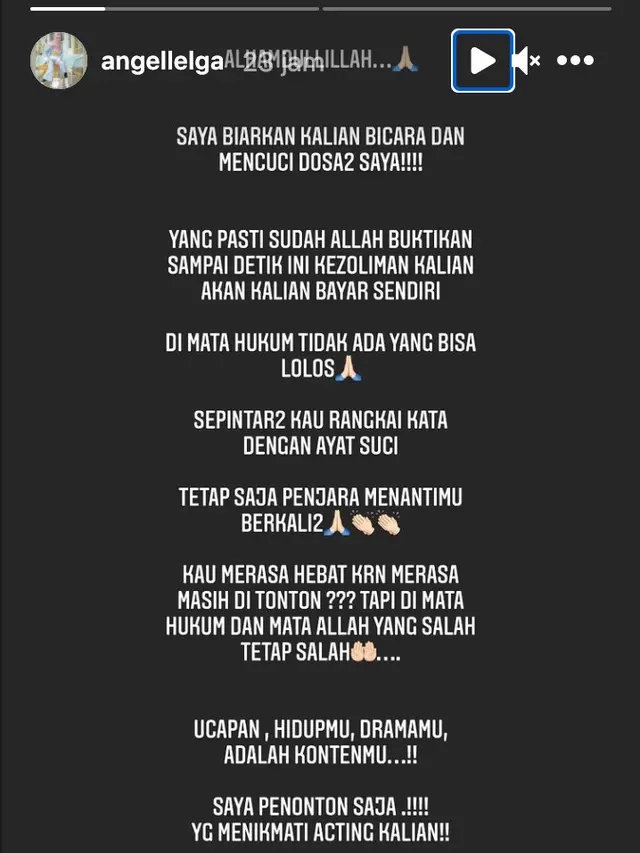 Unggahan Angel Lelga. (Foto: Instagram @angellelga)