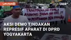 Terjadi demo oleh PMII DIY menentang tindakan represif aparat dan keamanan. Aksi demo ini terjadi di Gedung DPRD Yogyakarta, Jumat (14/6/2024)