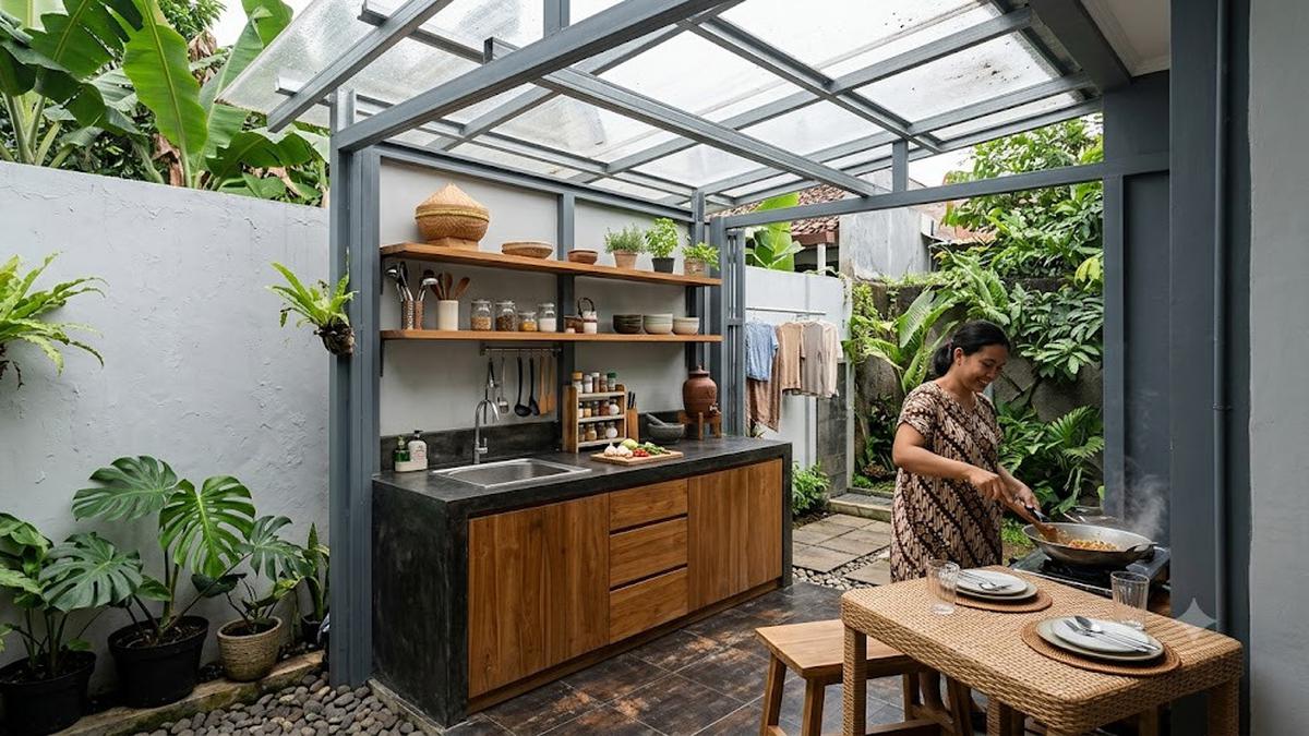 9 Model Dapur Terbuka Ukuran 2x2 Memakai Baja Ringan dan Atap Bening