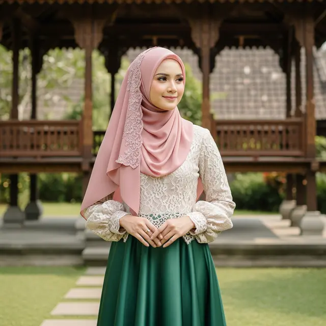 Model Gamis Brokat Kombinasi Satin untuk Remaja