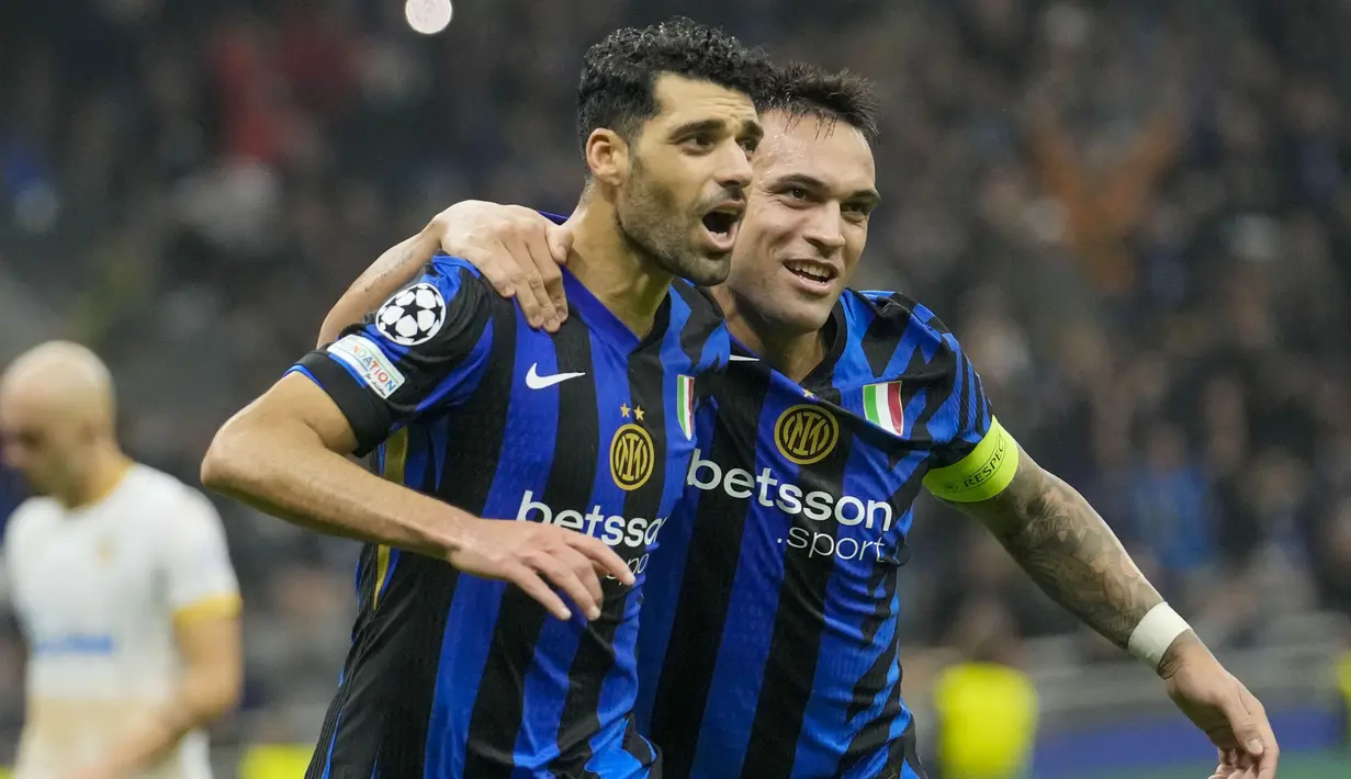 Berkat hasil ini, Inter akhirnya meraih kemenangan perdana mereka di League Phase Liga Champions musim ini. (AP Photo/Luca Bruno)