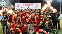 Timnas Singapura U-22 merayakan prestasi jadi juara Merlion Cup 2019. (Bola.com/Dok. FAS)