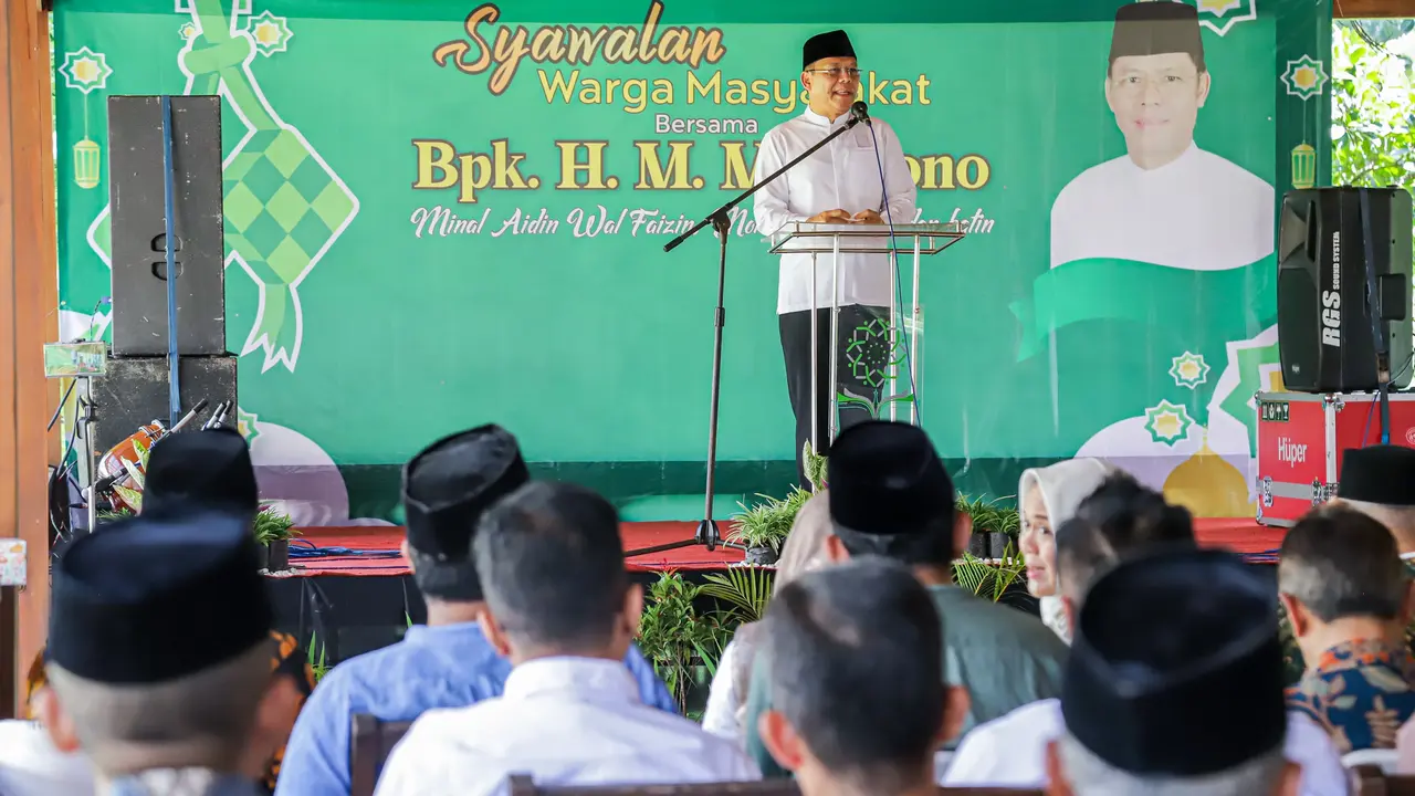 Plt Ketua Umum Partai Persatuan Pembangunan (PPP) Muhamad Mardiono menggelar kegiatan halalbihalal Idul Fitri yaitu syawalan bersama warga di kediamannya, Kecamatan Pakem, Kabupaten Sleman, Daerah Istimewa Yogyakarta (DIY) (Istimewa)