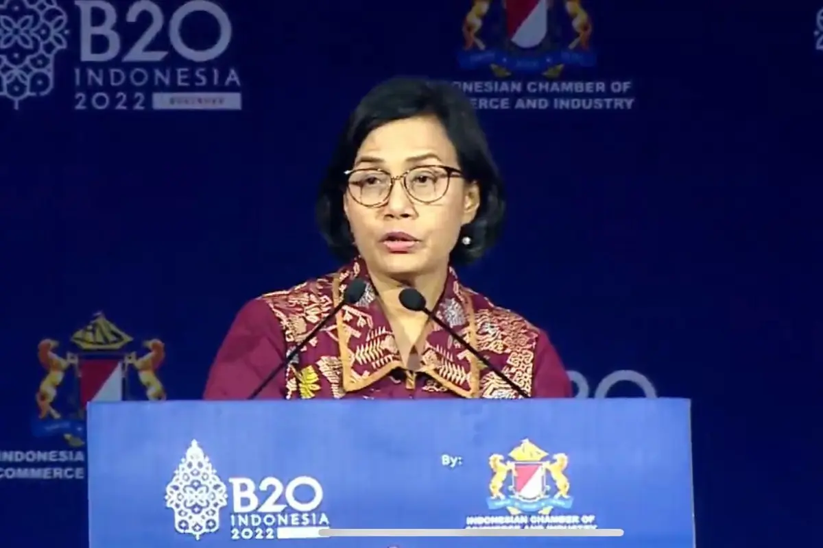 Menteri Keuangan (Menkeu) Sri Mulyani Indrawati dalam B20 Summit Indonesia, Senin (14/11/2022).
