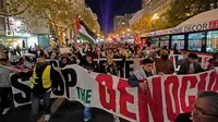 Ribuan orang turun ke jalan utama Kota San Francisco mendesak pembebasan Palestina dan gencatan senjata di Jalur Gaza. (AP Photo/Godofredo A. V&aacute;squez)