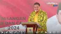 Ketua Umum Partai Golkar, Airlangga Hartarto saat mengumumkan Prabowo Subianto dan Gibran Rakabuming Raka sebagai pasangan bakal capres-cawapres Pemilu 2024 di Rapimnas II Partai Golkar, Jakarta, Sabtu (21/10/2023). (YouTube Liputan6)