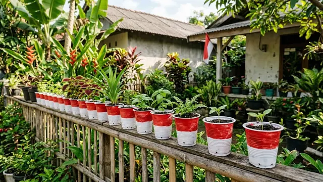 Pot Tanaman Mini Merah Putih dari Gelas Bekas