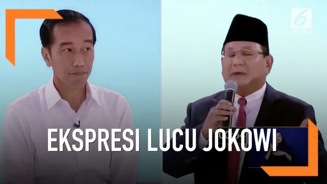 Joko Widodo memunculkan ekspresi lucu saat debat dengan Prabowo Subianto saat Debat Capres 2019.