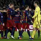 Pemain Barcelona rayakan gol keempat dari Gerard Pique (Reuters/Paul Hanna)