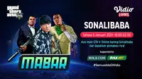Main bareng GTA V bersama Sonalibaba, Selasa (5/1/2021) pukul 19.00 WIB dapat disaksikan melalui platform streaming Vidio, laman Bola.com, dan Bola.net. (Sumber: Dok. Vidio)