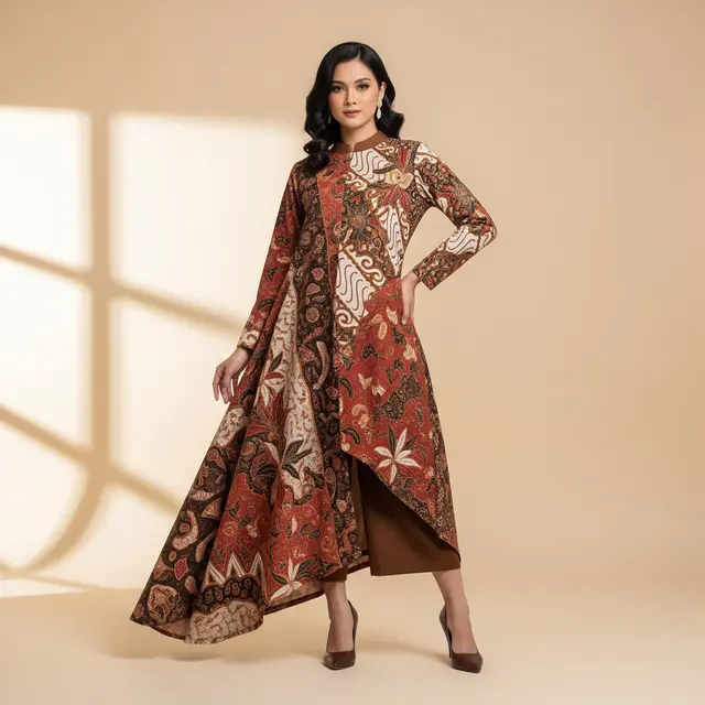 Model Tunik Batik Panjang dengan Detail Asimetris Modern