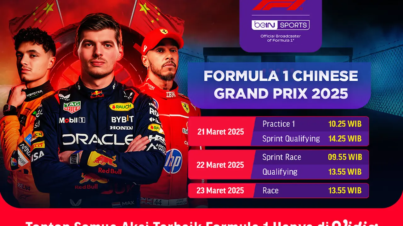 Jadwal Siaran Langsung Formula 1 Heineken Chinese Grand Prix 2025 di Vidio