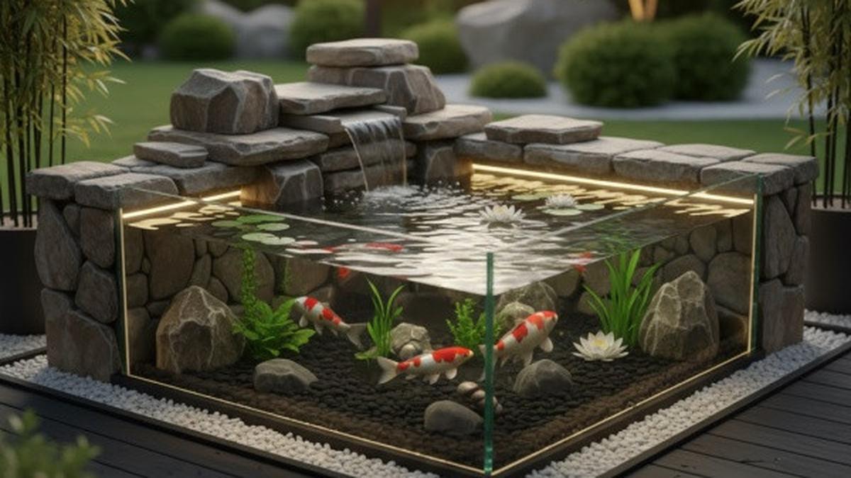 7 Desain Kolam Ikan Mini Kombinasi Batu dan Kaca, Hadirkan Suasana Alami di Rumah