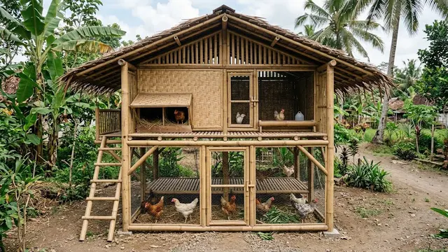 Desain Kandang Ayam dari Bambu yang Murah tapi Tetap Kokoh dan Tahan Lama/AI Generated