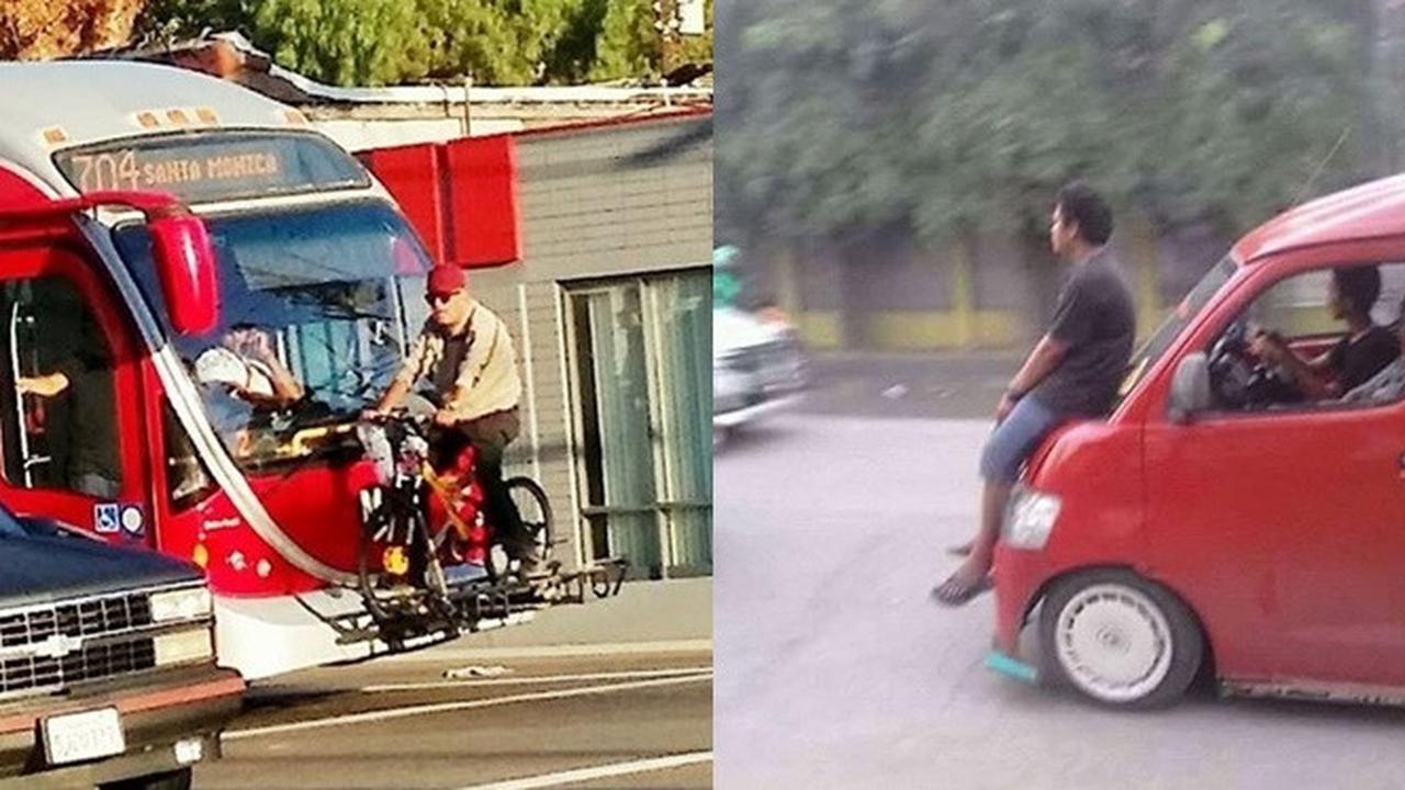 Bikin Ngeri, Ini 5 Potret Orang Absurd Saat Numpang di Depan Kendaraan