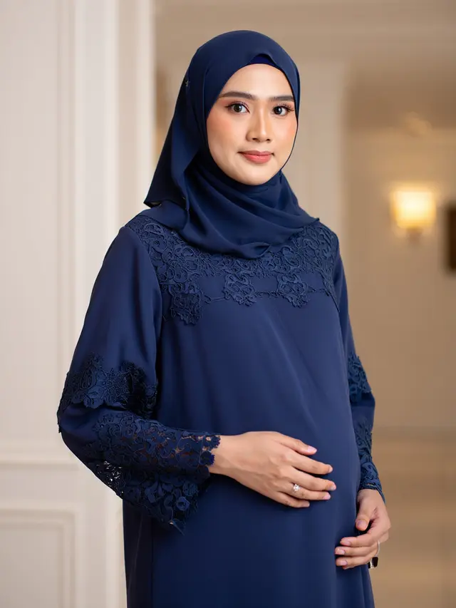 Model Gamis Ibu Hamil Kombinasi Polos Nyaman