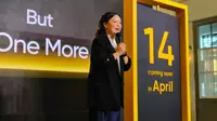 Public Relations Lead Realme Indonesia Krisva Angieszca umumkan Realme 14 siap hadir di Indonesia. (Liputan6.com/Agustinus M. Damar)