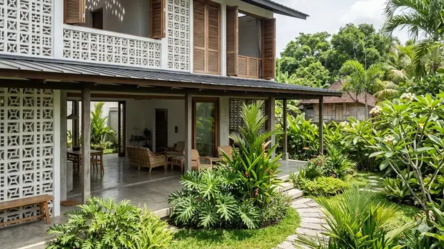 Rumah Desa dengan Dinding Roster dan Jalusi Kayu