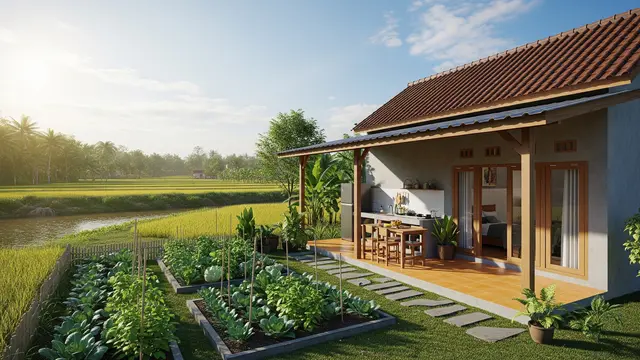Contoh Rumah Sederhana di Desa Dekat Sungai dan Sawah Kecil dengan Desainnya yang Cantik dan Bikin Betah
