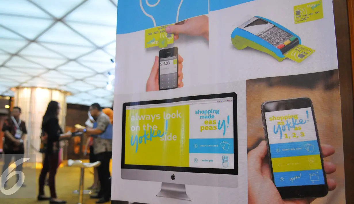 Sebuah iklan saat event penyelenggaraan Finspire di Jakarta, Rabu (9/11). Finspire ini diselenggarakan dalam 2 aktivitas yaitu Finspire frontrunner dan Finspire summit yang diikuti oleh 32 startup di bidang fintech. (Liputan6.com/Angga Yuniar)