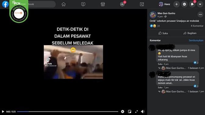 Gambar Tangkapan Layar Video yang Diklaim Rekaman Detik-Detik Pesawat Sriwijaya Air Meledak (sumber: Facebook)