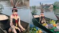 6 Potret Ghea Indrawari Pakai Kostum Adat Dayak, Kunjungi Pasar Terapung (Sumber: Instagram/gheaindrawari)