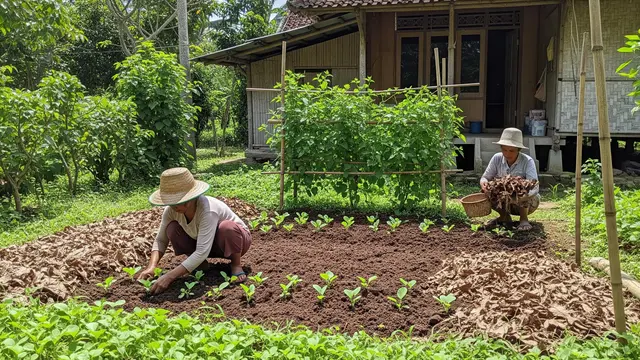 Cara Membuat Kebun Sayur yang Mendapat Mulsa Gratis dari Daun Kering di Pekarangan