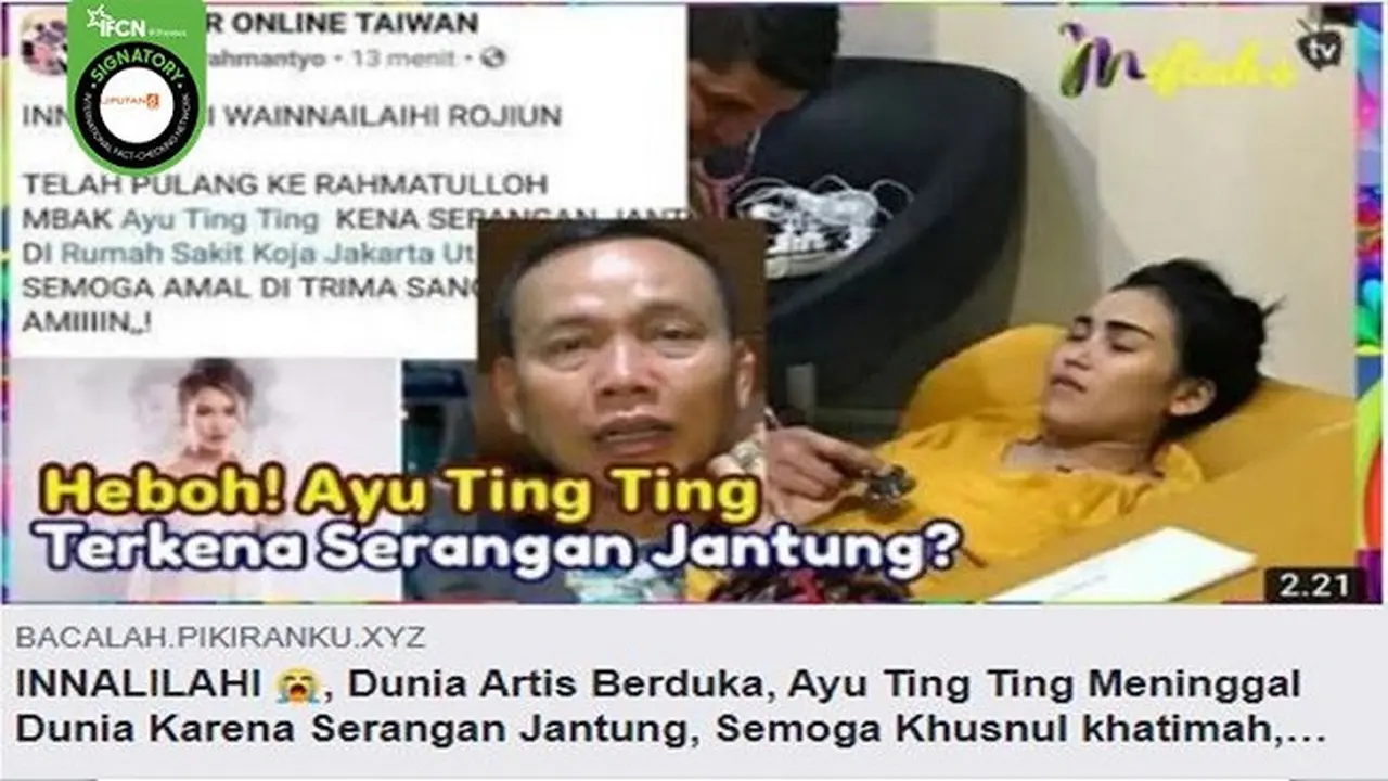 Gambar Tangkapan Layar Kabar Hoaks tentang Ayu Ting Ting Meninggal Dunia pada 14 Januari 2022 (sumber: Facebook).