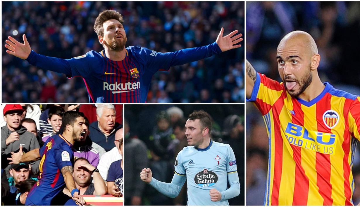 Berikut ini top scorer sementara La Liga musim 2017/2018 hingga pekan ke-17. Satu gol yang dicetak Lionel Messi ke gawang Real Madrid pekan ini semakin membuatnya menjauh dari para pesaingnya. (Kolase foto-foto dari AFP)