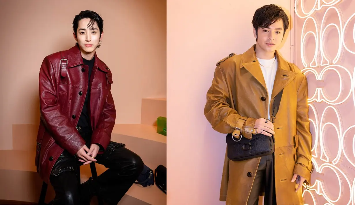 Lee Soo Hyuk dan Angga Yunanda sama-sama memilih leather jacket saat hadir di Coach Play Singapore [Foto: Dok. Coach]